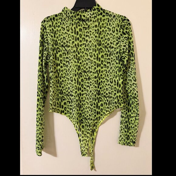 Fashion Nova Animal Print Mesh Long Sleeve Bodysuit. Size XL. - Picture 8 of 13